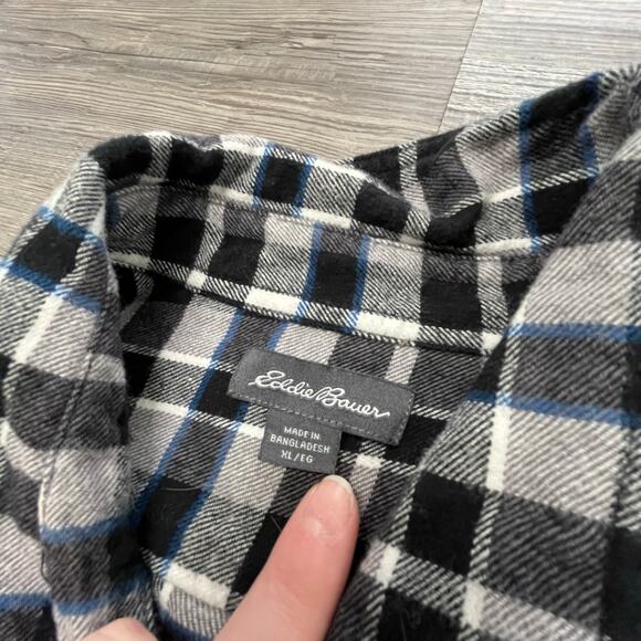 Eddie Bauer Gray‎ Blue Tartan Plaid Mens XL Long Sleeve Button Up Flannel Shirt - Picture 4 of 10
